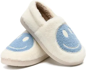 Smile Face Slippers,Retro Soft Plush Smile Fleece Lined House Shoes for Women Fuzzy Memory Foam Closed Back Slippers Anti Skid TPR Soft Sole