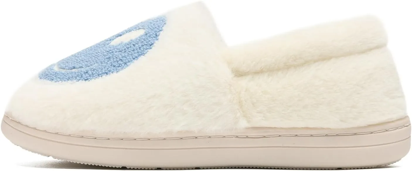 Smile Face Slippers,Retro Soft Plush Smile Fleece Lined House Shoes for Women Fuzzy Memory Foam Closed Back Slippers Anti Skid TPR Soft Sole
