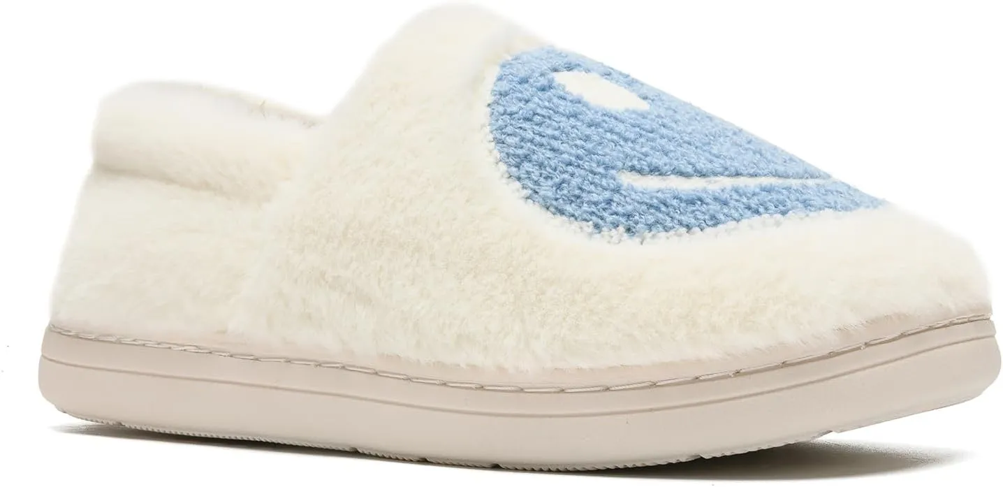 Smile Face Slippers,Retro Soft Plush Smile Fleece Lined House Shoes for Women Fuzzy Memory Foam Closed Back Slippers Anti Skid TPR Soft Sole