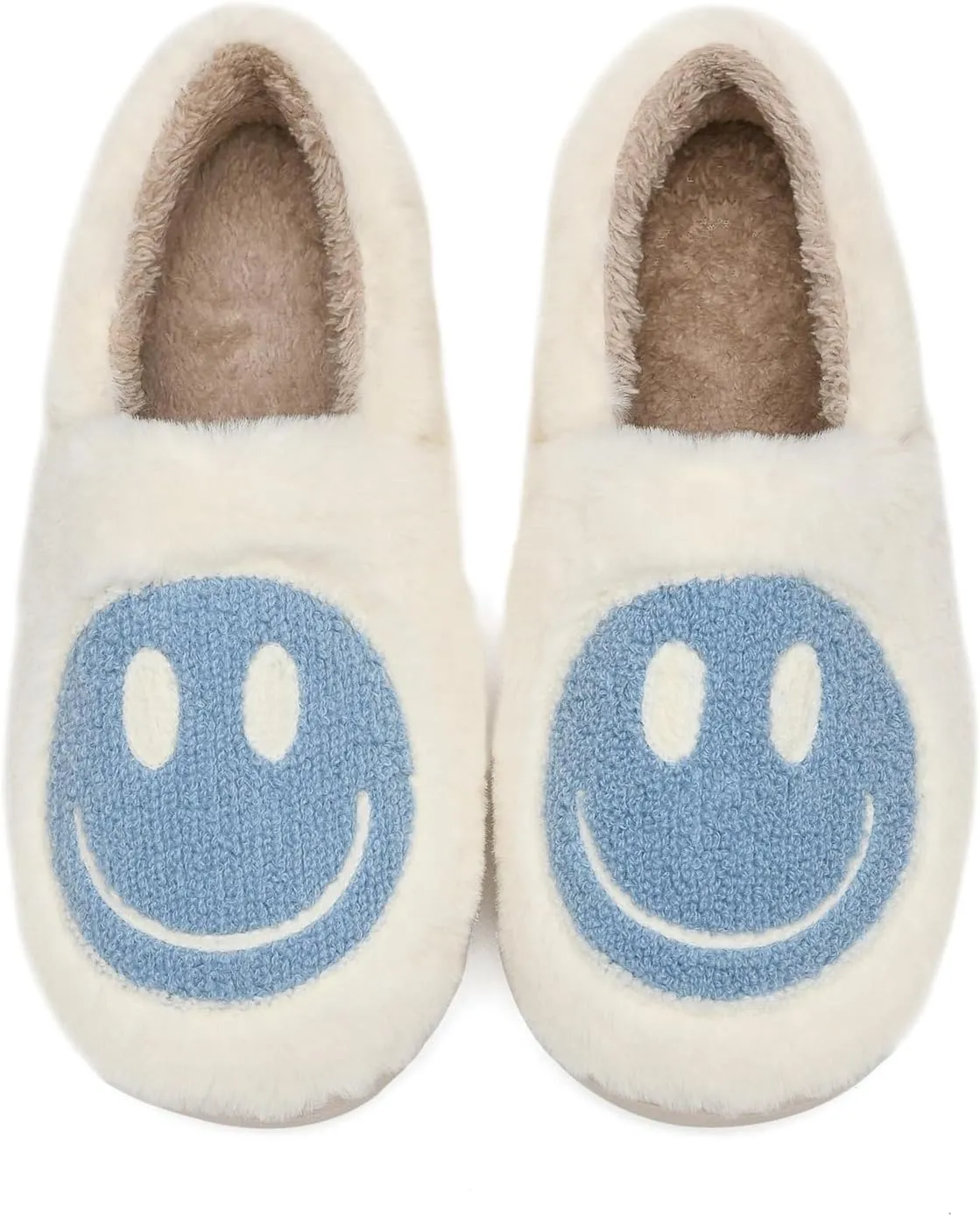 Smile Face Slippers,Retro Soft Plush Smile Fleece Lined House Shoes for Women Fuzzy Memory Foam Closed Back Slippers Anti Skid TPR Soft Sole