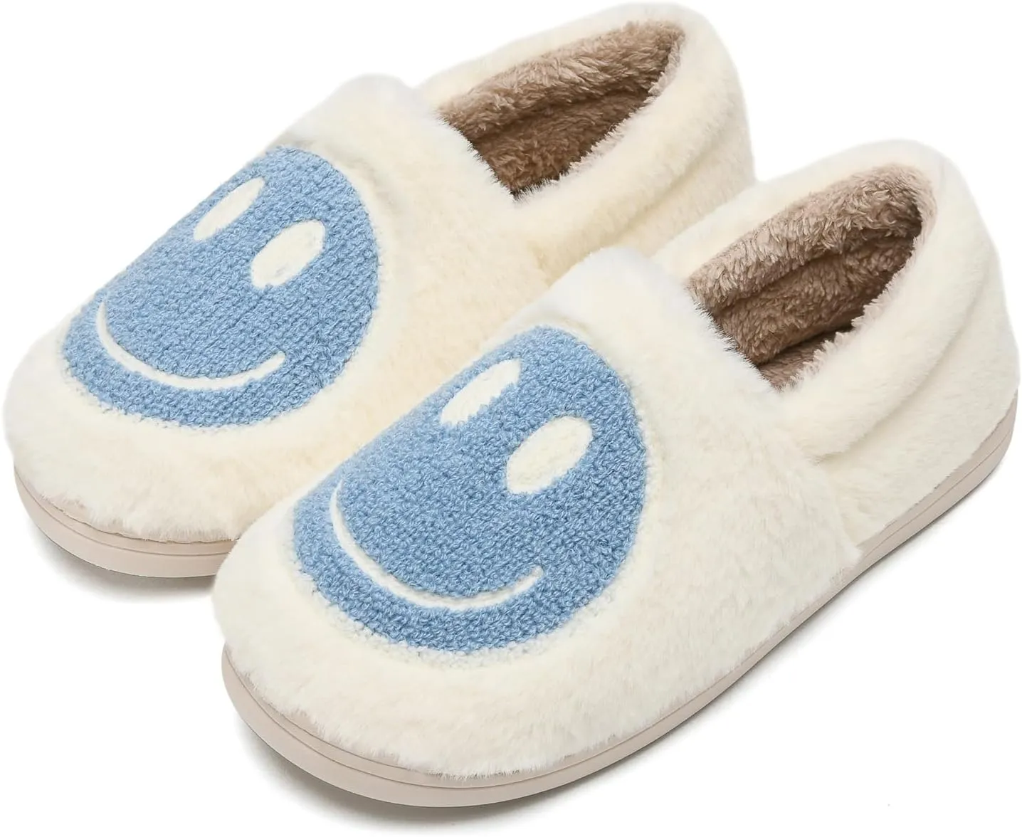 Smile Face Slippers,Retro Soft Plush Smile Fleece Lined House Shoes for Women Fuzzy Memory Foam Closed Back Slippers Anti Skid TPR Soft Sole