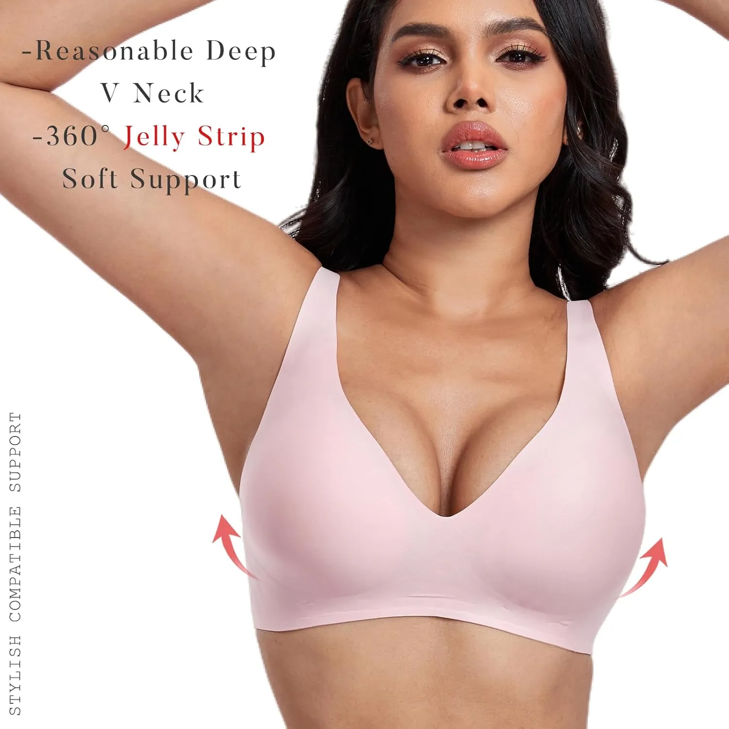 Smooth V Bras for Women No Underwire Seamless Plunge Bralettes T Shirt Sleep Everyday Bra with Bra Extender