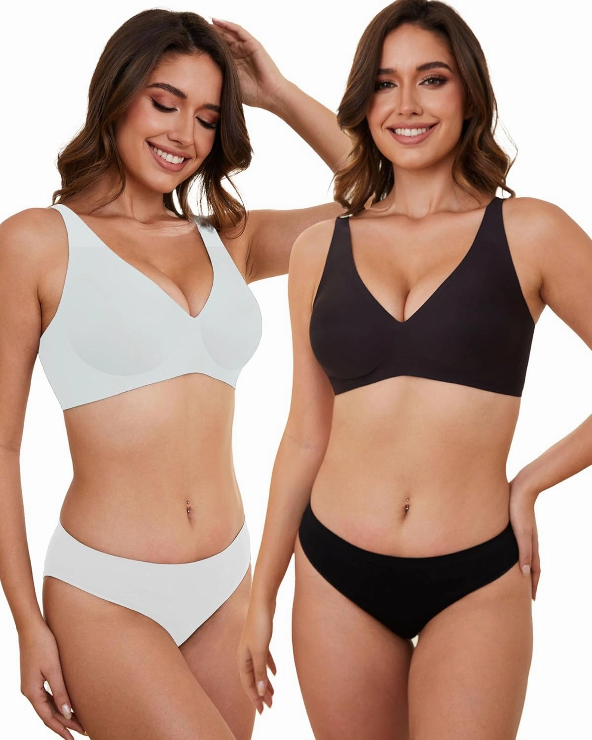 Smooth V Bras for Women No Underwire Seamless Plunge Bralettes T Shirt Sleep Everyday Bra with Bra Extender