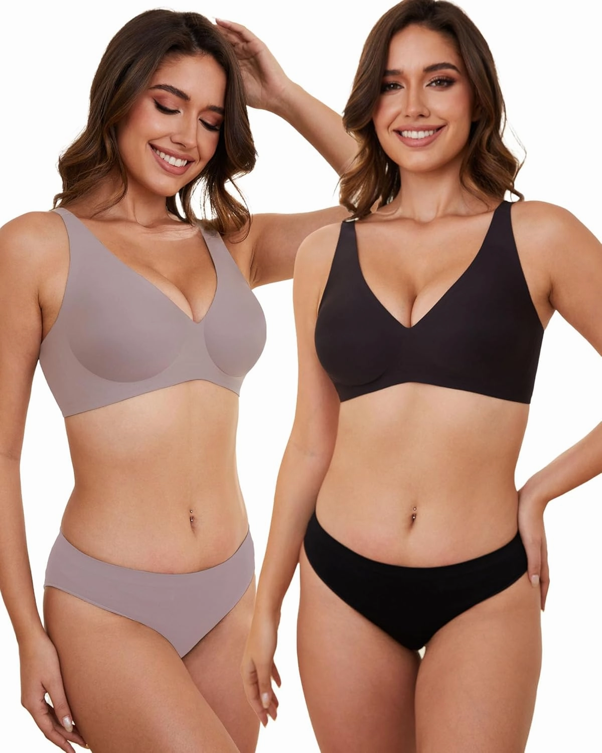 Smooth V Bras for Women No Underwire Seamless Plunge Bralettes T Shirt Sleep Everyday Bra with Bra Extender