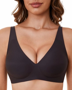 Smooth V Bras for Women No Underwire Seamless Plunge Bralettes T Shirt Sleep Everyday Bra with Bra Extender