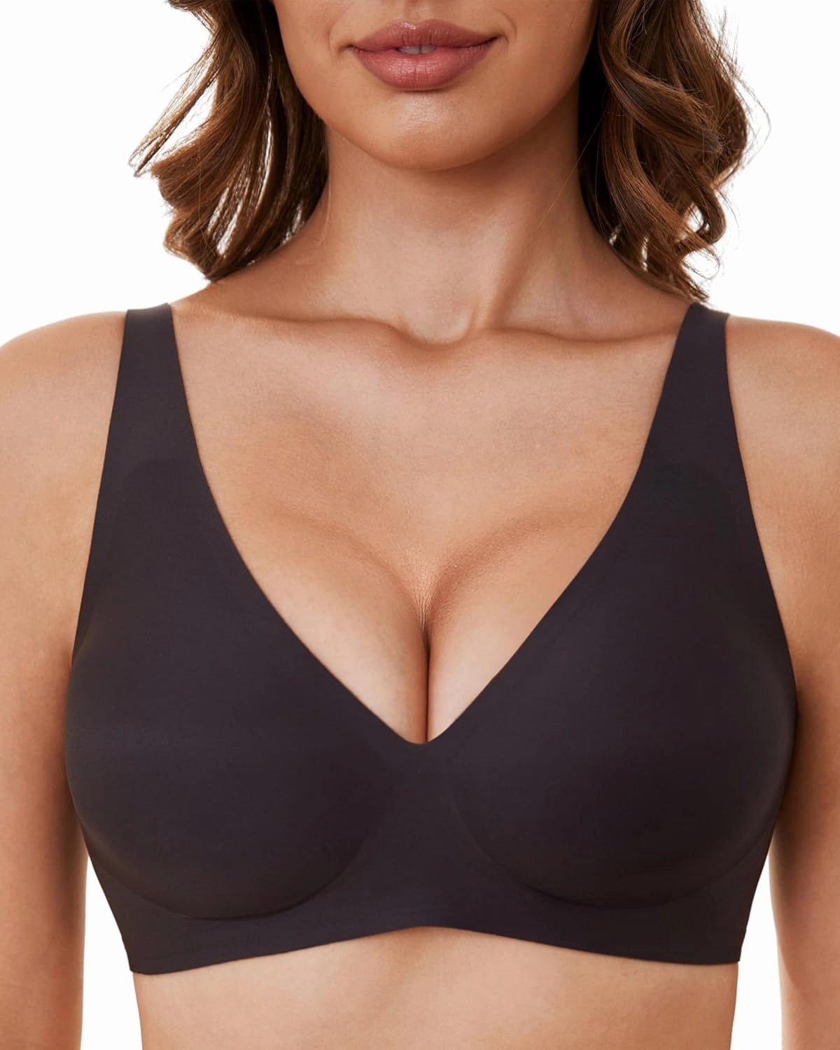 Smooth V Bras for Women No Underwire Seamless Plunge Bralettes T Shirt Sleep Everyday Bra with Bra Extender