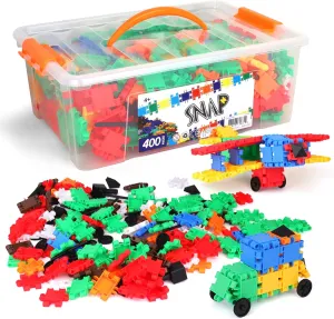 Snap Building Bricks 400 Pcs Connecting Toy - Strong Durable Colorful Block Set w Storage, Interlinking Construction Blocks for Kids - STEM Development, Creativity and Educational Children Toys, 4 