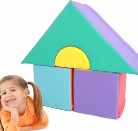Soft Play House Set,Large Foam Building Blocks for Toddlers,PU Climbing Toys for Toddlers,House Shaped Indoor Foam Play Set with EPE Filling for Stacking,Building,Rocking,Sitting(4-Piece Set)
