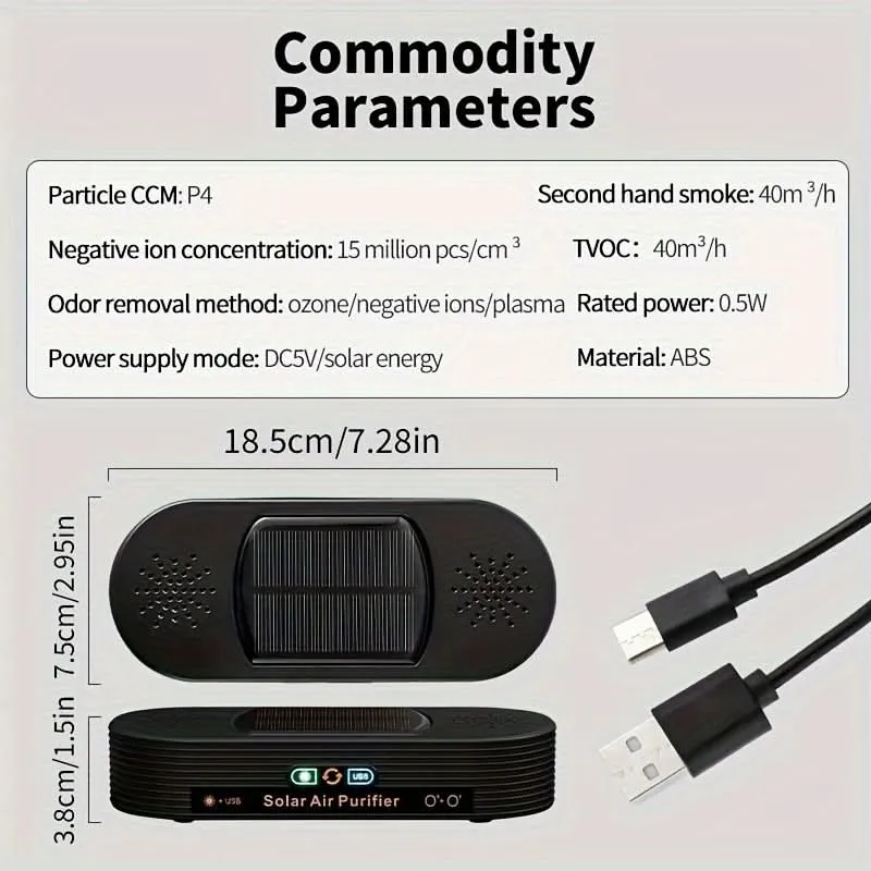 Solar & USB Air Purifier Deodorizer for Car