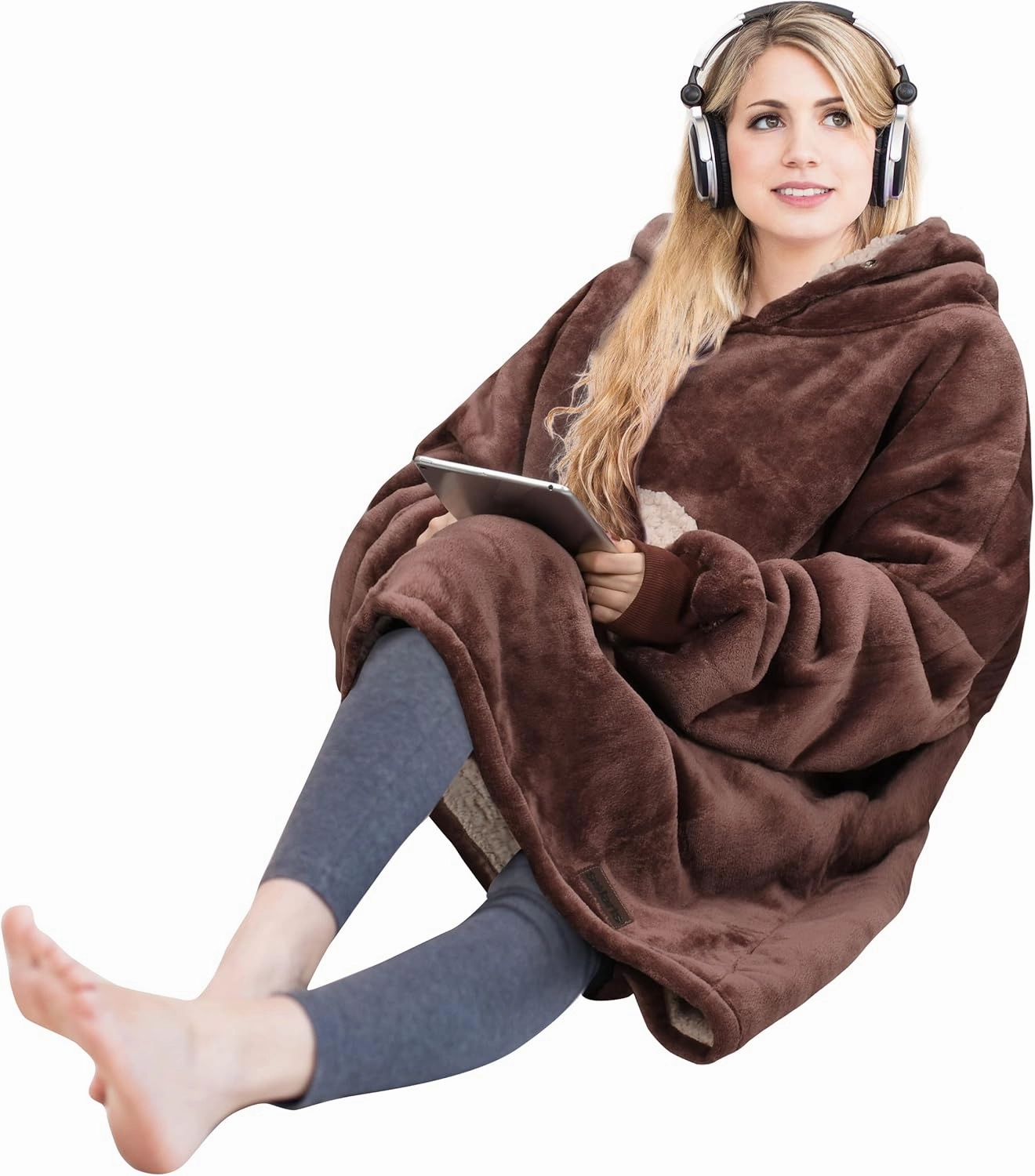 Solaris Bear Oversized Blanket Sweatshirt, Super Soft Warm Cozy Wearable Sherpa Hoodie for Women Men, Gift Idea for Adult & Teens