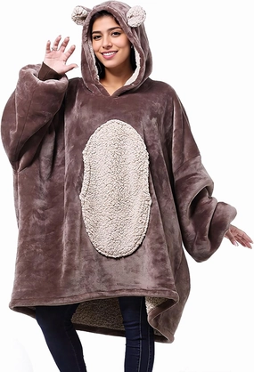 Solaris Bear Oversized Blanket Sweatshirt, Super Soft Warm Cozy Wearable Sherpa Hoodie for Women Men, Gift Idea for Adult & Teens