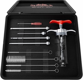 SPITJACK SHOT Meat Injector Syringe for Smoking. Turkey Marinade and Brisket Flavor Injection Kit. BBQ Accessories and Cooking Gift for Men. Stainless Steel 4 Needles, Case, 70ml Capacity.