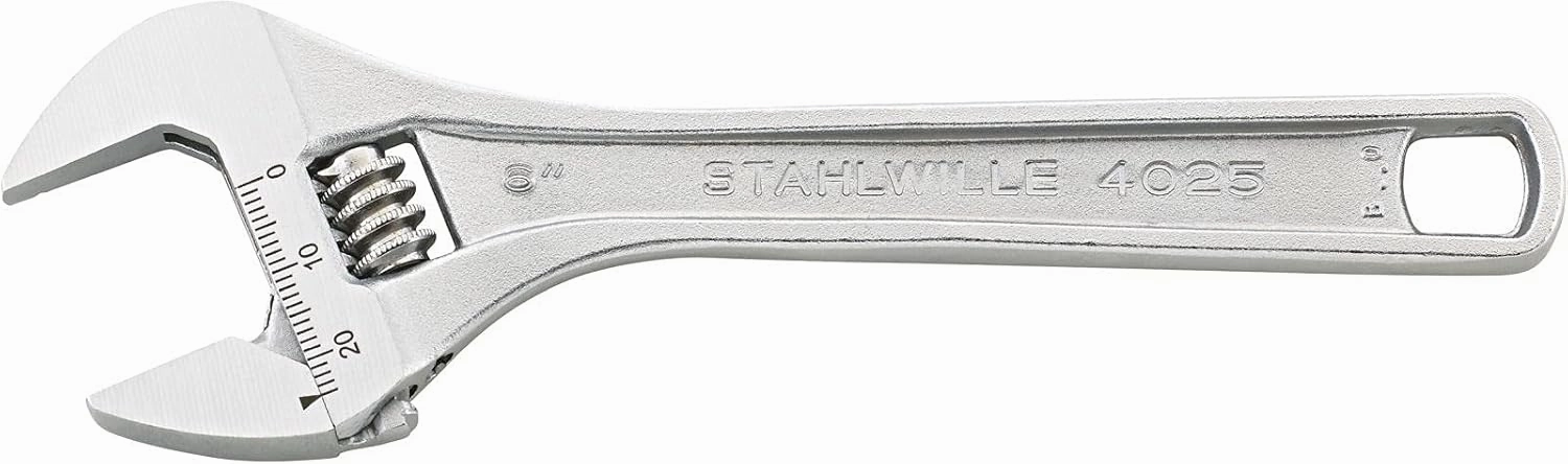 Stahlwille 40250106 Single-end Wrench (Spanner), Adjustable, Right-handed, Made from Chrome Vanadium & Chrome-plated, with 22.5-Degree Jaw Offset, Size 6, Max. Size 24 mm, L. 161 mm