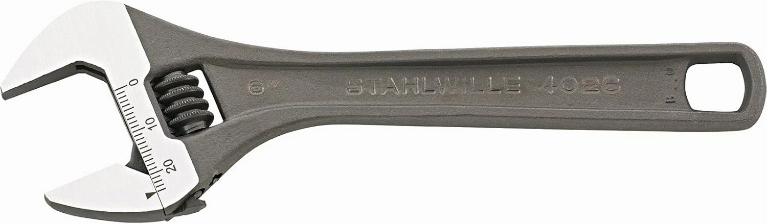 Stahlwille 40260106 4026 Adjustable Single-End Wrench, Size 6 (Max. 24mm), 161mm Length, 22.5° Jaw Offset, Left-Handed, Chrome Vanadium, Gunmetal Finish, Made in Germany