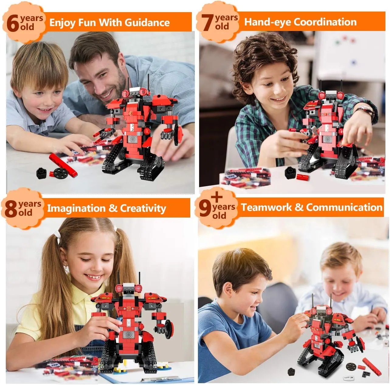 STEM Robot Toys for Kids, Cool Science Building Block Kit, Fun Educational Remote Control Toy with App Control for Learning for 8 9 10 11 12 13 14 Year Old Boys and Girls (Red)