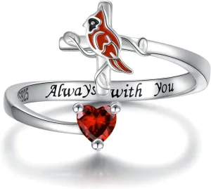 Sterling Silver Cardinal Cross Jewelry for Women: Red Bird Cardinal Cross Expandable Ring Pendant Necklace Memorial Jewelry Gift
