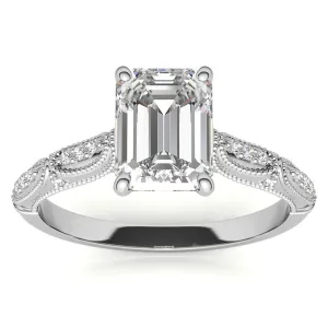 Sterling Silver Emerald-Cut Adjustable Vintage White Gold Engagement Ring Perfect for Wedding Proposal