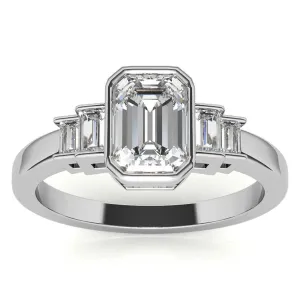 Sterling Silver Emerald-Cut Three-Stone Adjustable Engagement White Gold Ring For Woman