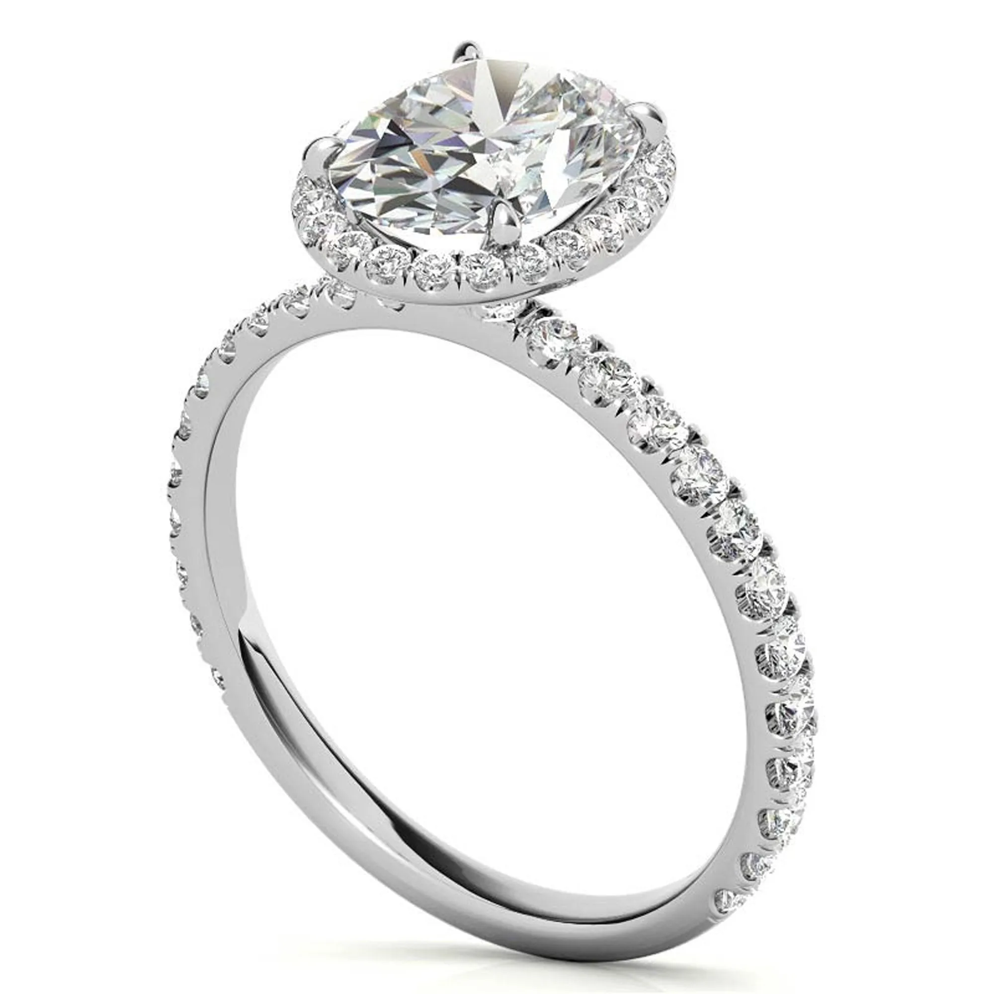 Sterling Silver Halo Pave Adjustable Classic White Gold Engagement Ring For Women
