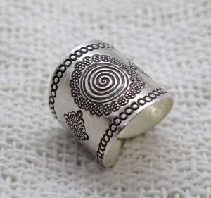 Sterling Silver Mandala ring, Boho Ethnic Tribal Sun Solar Ring, Bohemian Gypsy Silver Ring, Adjustable to sizes 6-12, Can fit also as Thumb Ring