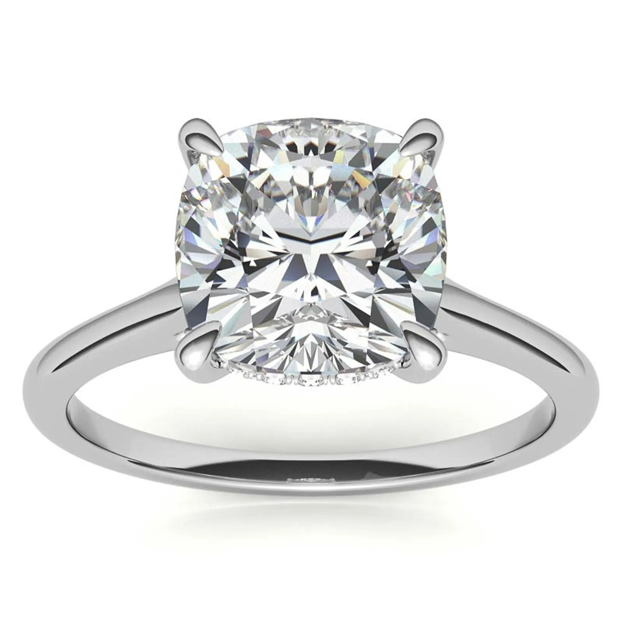 Sterling Silver Radiant Adjustable Elongated Cushion Cut White Gold Solitaire Ring For Women