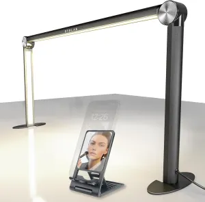 STOLAS Half Moon Light for Nail Desk with Phone Holder, 14 inch Height 3 Modes 3000K-6000K Dimmable LED Light, Desk Lamp for Nail Tech (Black)