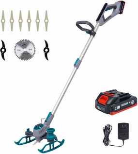 Stringless Battery Powerd Weed Wacker & Lawn Edger & Brush Cutter 3 in 1, 20V 2.5 Amp Li-ion Battery, 3 Types Blades (Metal Blades & Plastic Blades & Saw Blades), Cordless 5.2 Pounds