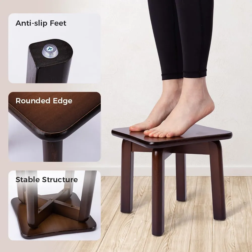 StrongTek Sturdy Bamboo Step Stool with Anti-Slip Feet, Easy-Assembly, 350 LBS Capacity, Ideal for Kids and Adults, Perfect for Bathroom, Bedroom, or Doorway Use, 11" x 11" x 10.6"
