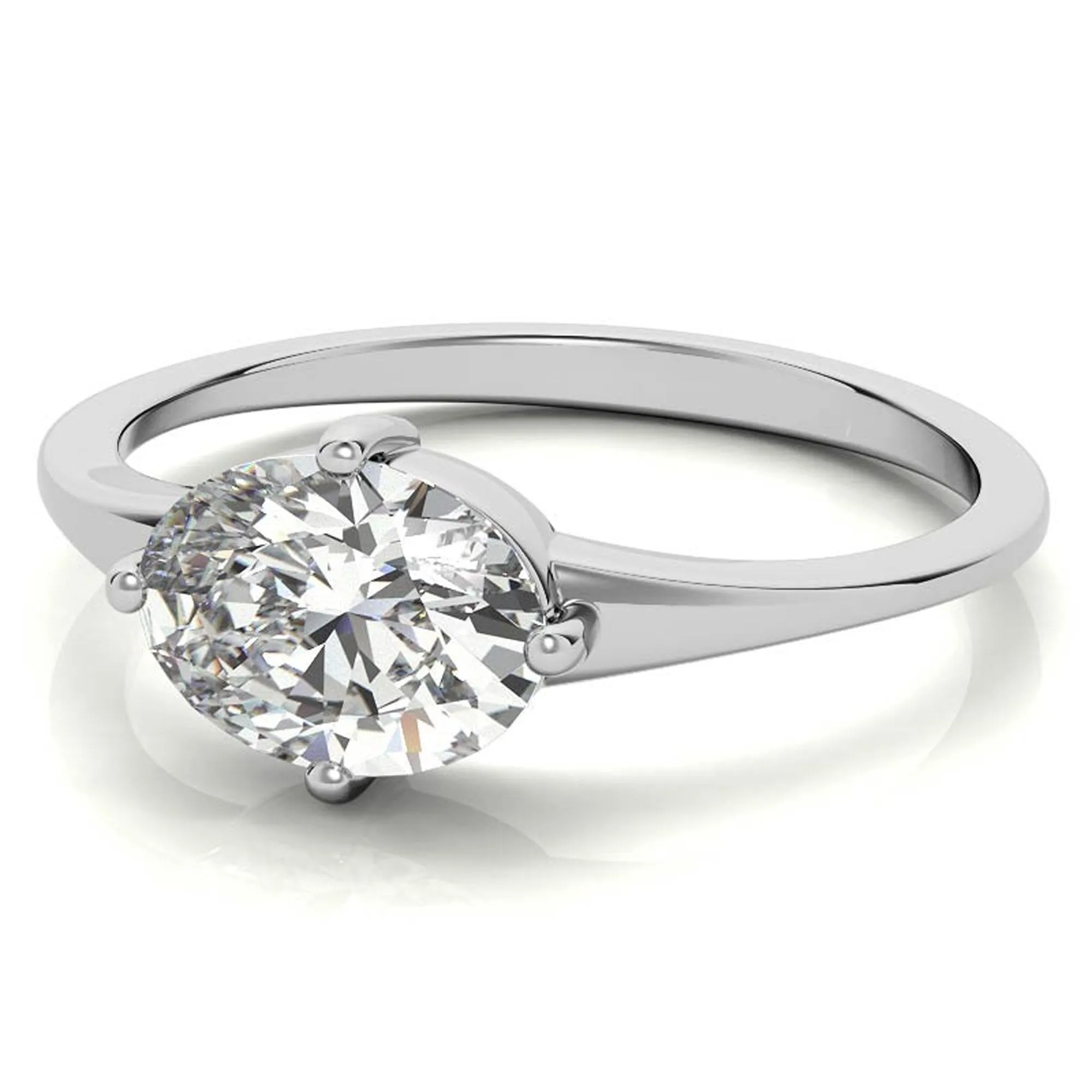 Stunning Solara Oval Solitaire Ring - Adjustable Sterling Silver with Luxurious White Gold Plating