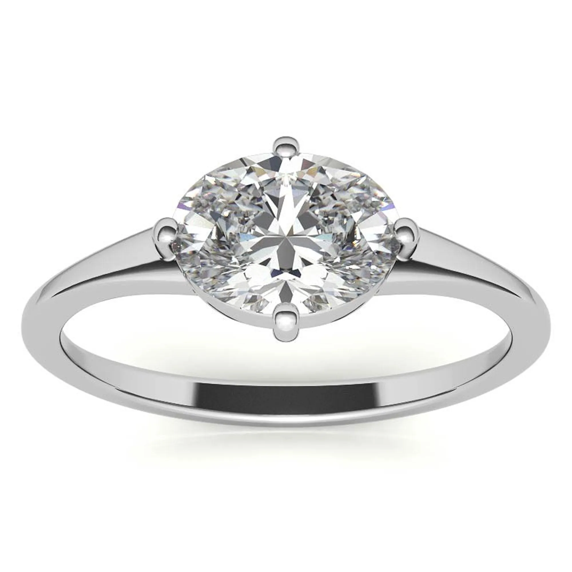 Stunning Solara Oval Solitaire Ring - Adjustable Sterling Silver with Luxurious White Gold Plating