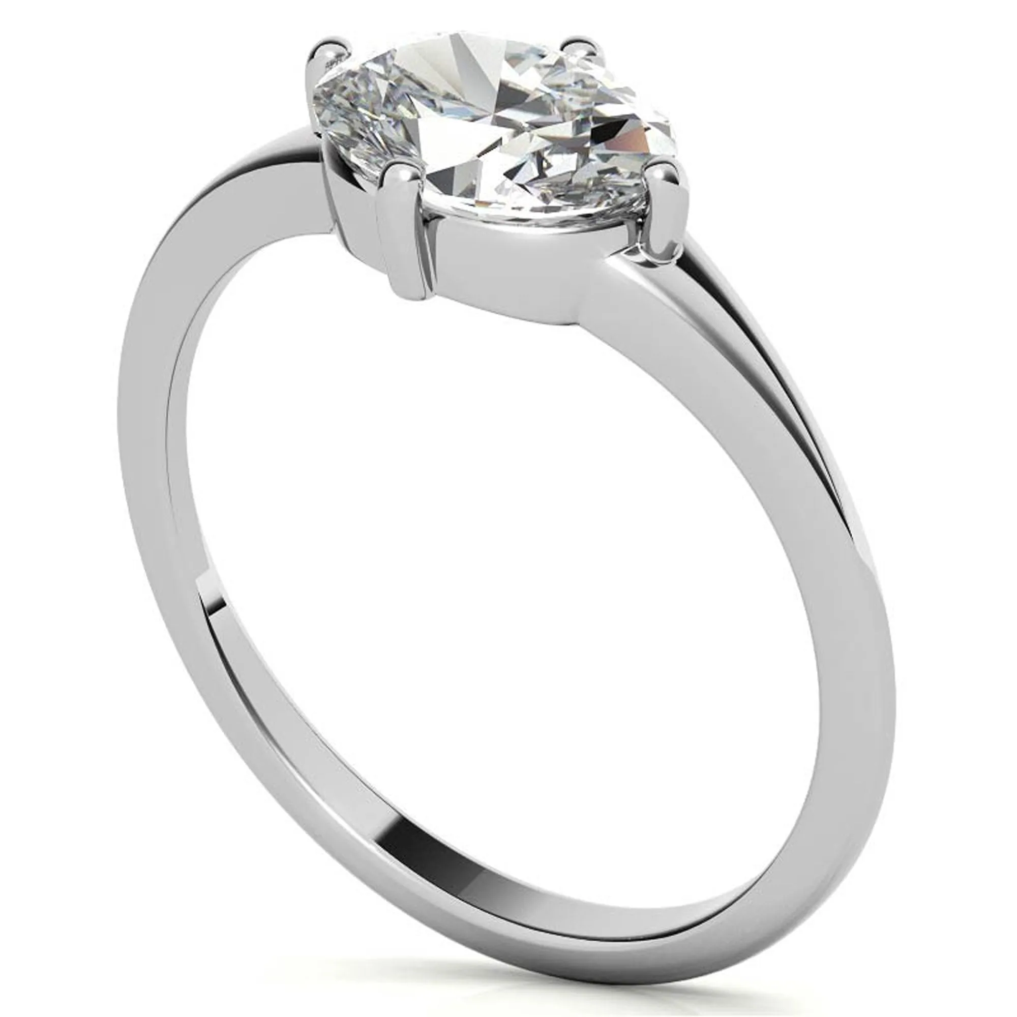 Stunning Solara Oval Solitaire Ring - Adjustable Sterling Silver with Luxurious White Gold Plating