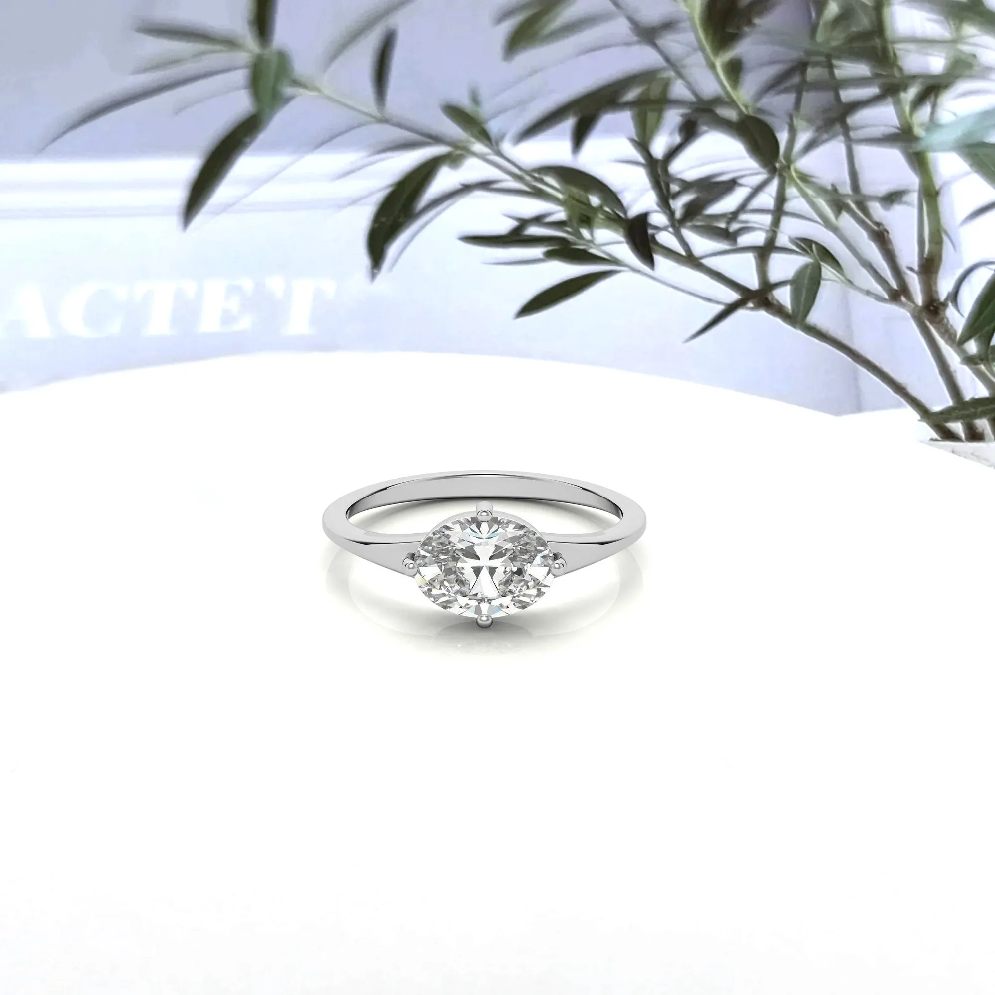 Stunning Solara Oval Solitaire Ring - Adjustable Sterling Silver with Luxurious White Gold Plating