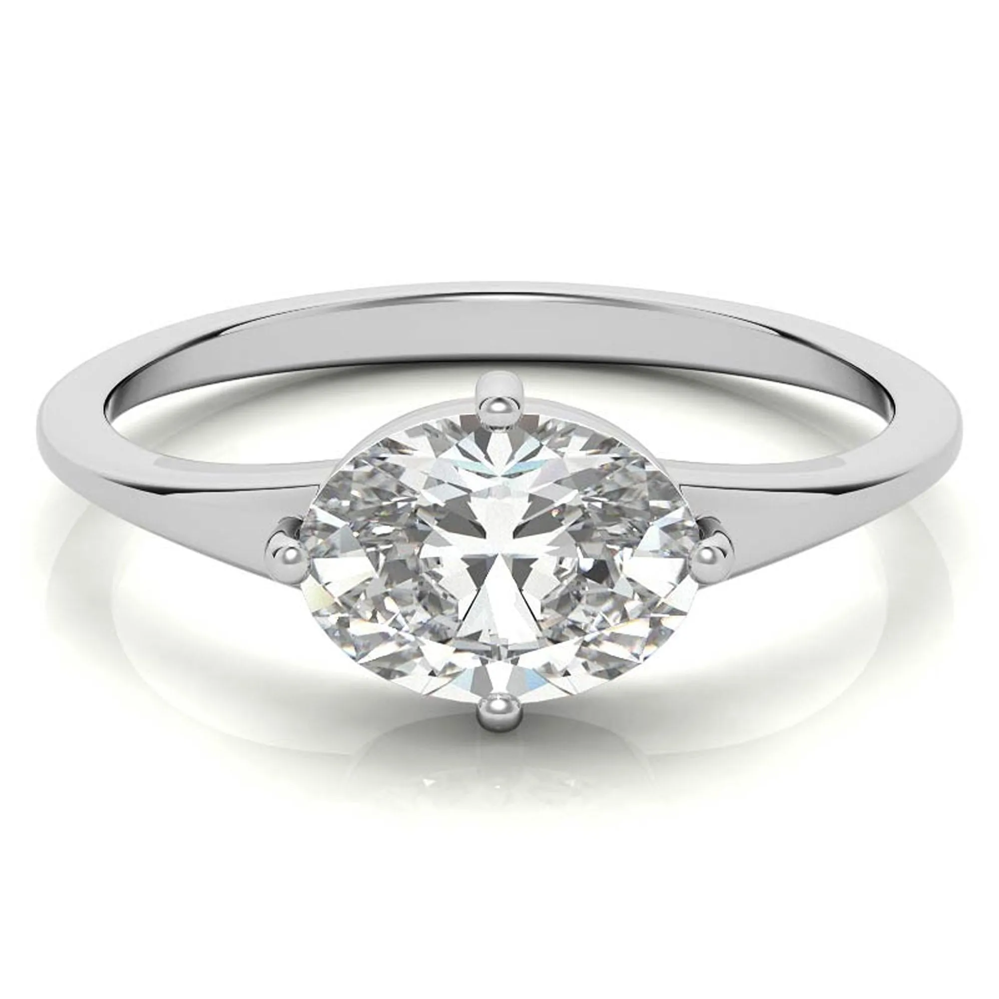 Stunning Solara Oval Solitaire Ring - Adjustable Sterling Silver with Luxurious White Gold Plating
