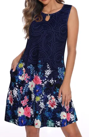 Summer Dresses for Women Casual Sleeveless Sundress Floral Loose Fit Beach Cover Up with Pocket