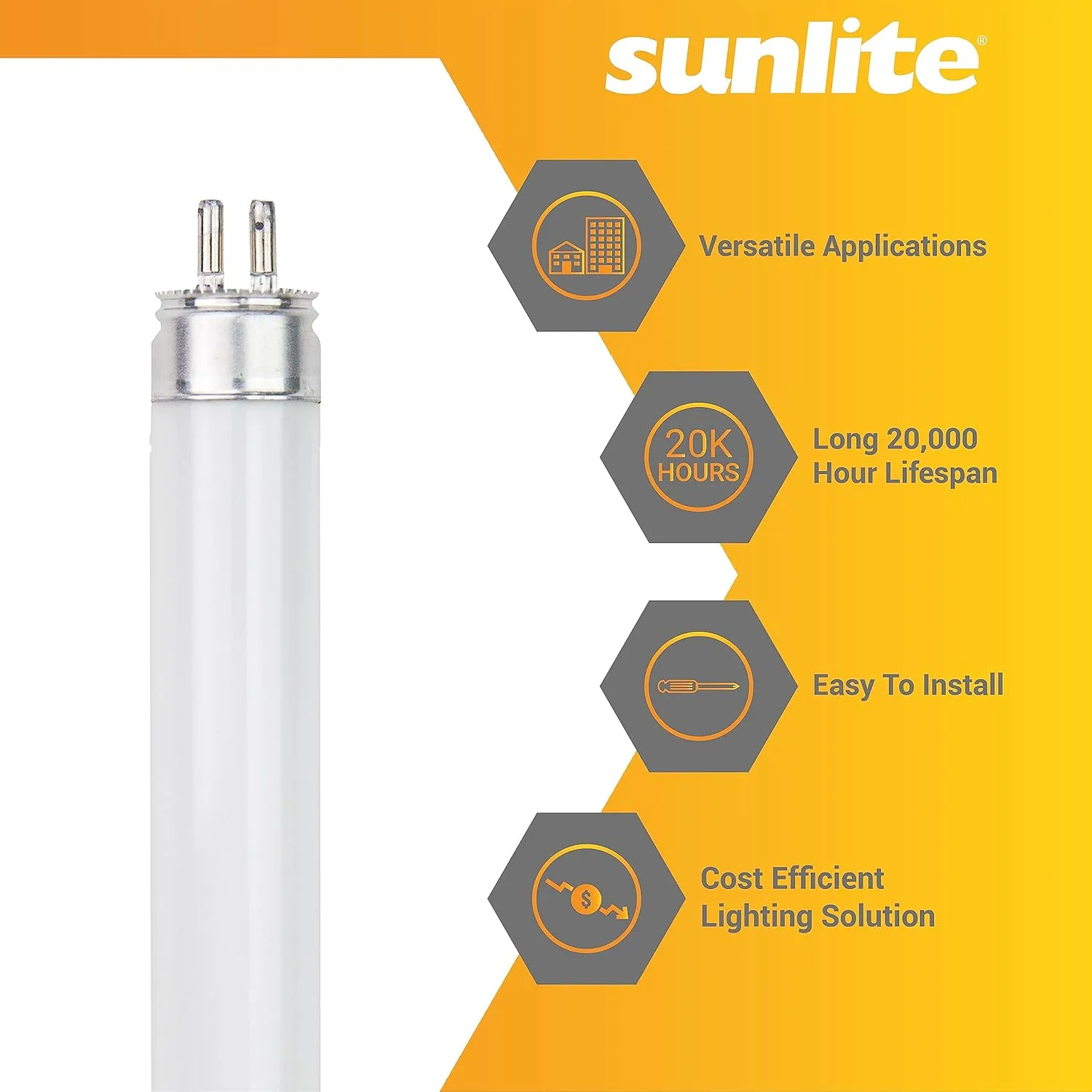 Sunlite 30405 F24T5/835/HO 2 Foot T5 Linear Fluorescent Lamp, 24 Watts, 1800 Lumens, 3500K Neutral White, Miniature G5 Bi-Pin Base, ROHS Compliant, High Performance Straight Tube, 40 Pack