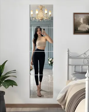 SUNQUEEN 12" x 12" 4 Pack Wall Mirror Full Length, Glass Mirror Tiles, Wall Mounted Full Body Mirrors for Bedroom Home Gym Bathroom & Door