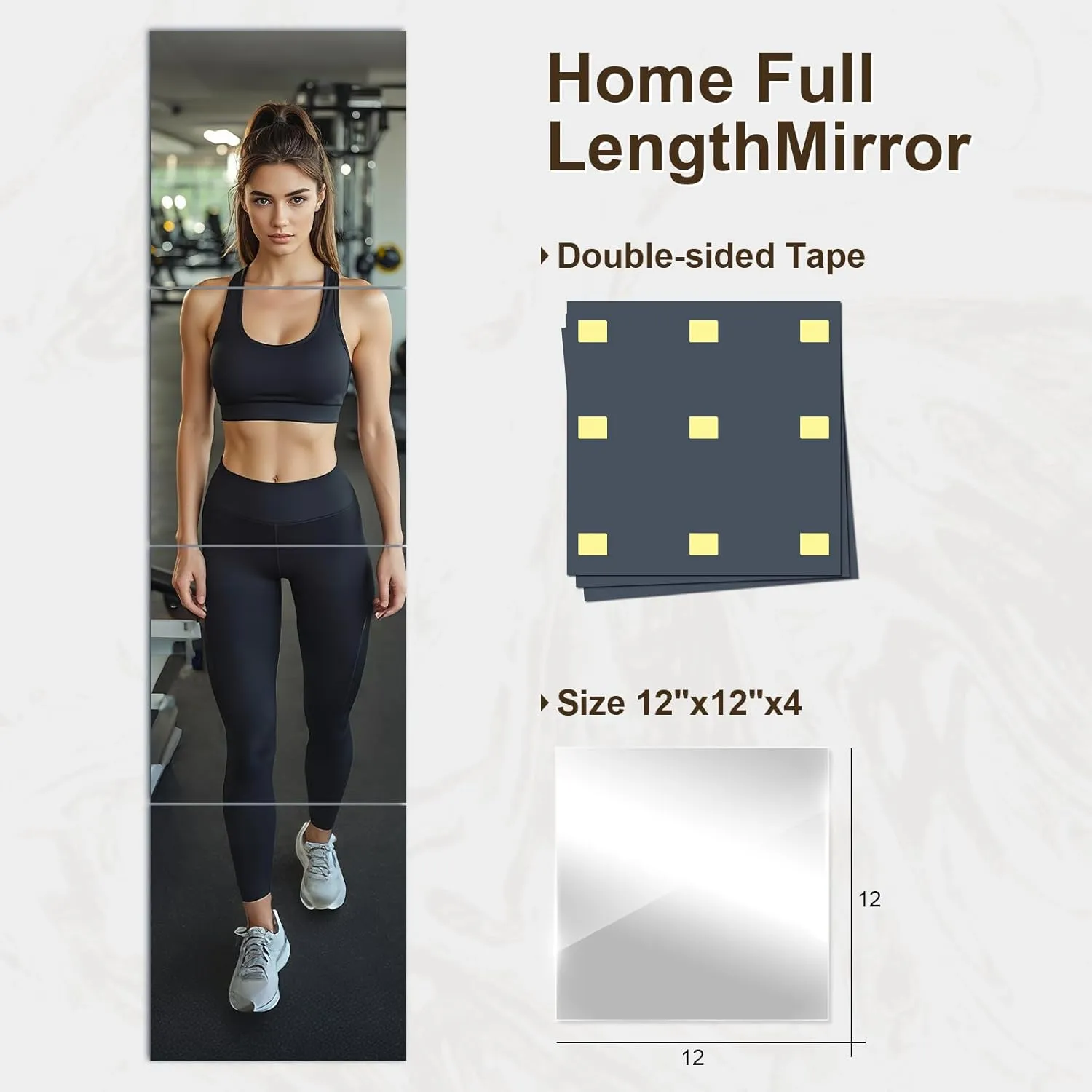 SUNQUEEN 12" x 12" 4 Pack Wall Mirror Full Length, Glass Mirror Tiles, Wall Mounted Full Body Mirrors for Bedroom Home Gym Bathroom & Door