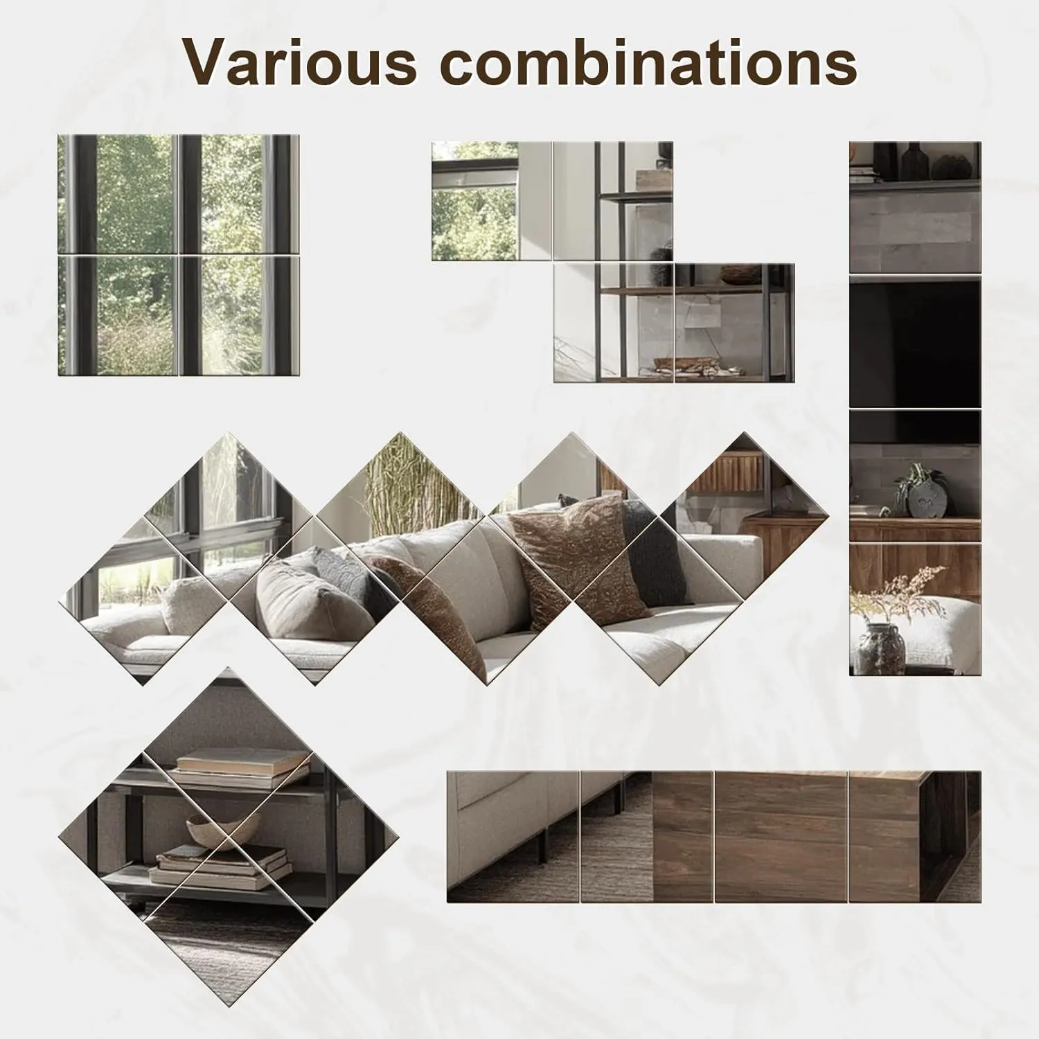 SUNQUEEN 12" x 12" 4 Pack Wall Mirror Full Length, Glass Mirror Tiles, Wall Mounted Full Body Mirrors for Bedroom Home Gym Bathroom & Door