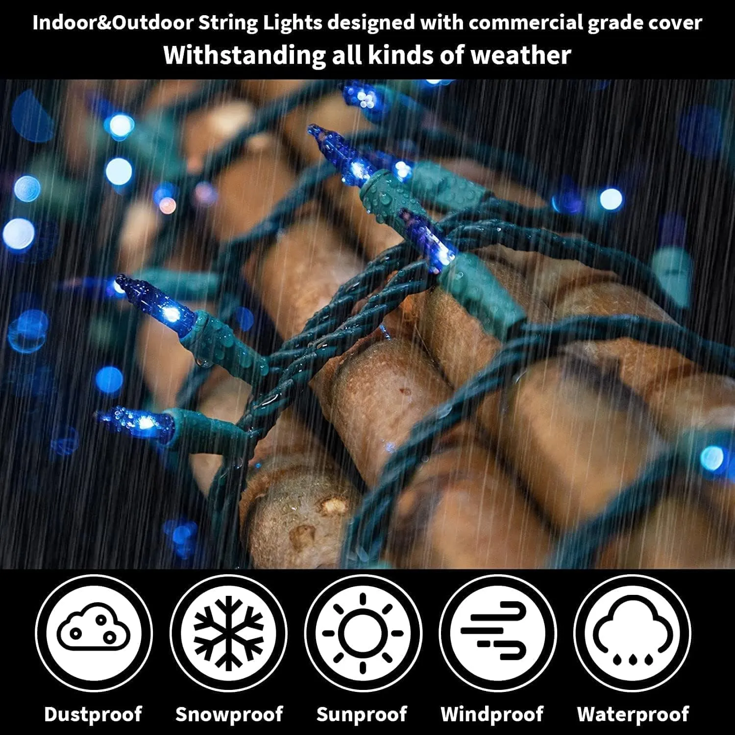 Super-Bright Extendable Blue Christmas Lights Decoration 300Lights 63.8ft(2pk of 150L) UL Certified Mini Bulb String Lights Set for Outdoor Christmas Tree Garden Holiday Party Patio Decor