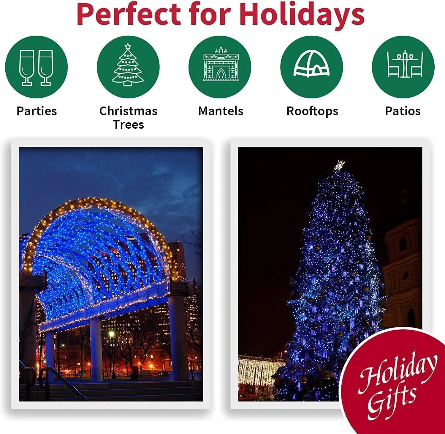 Super-Bright Extendable Blue Christmas Lights Decoration 300Lights 63.8ft(2pk of 150L) UL Certified Mini Bulb String Lights Set for Outdoor Christmas Tree Garden Holiday Party Patio Decor