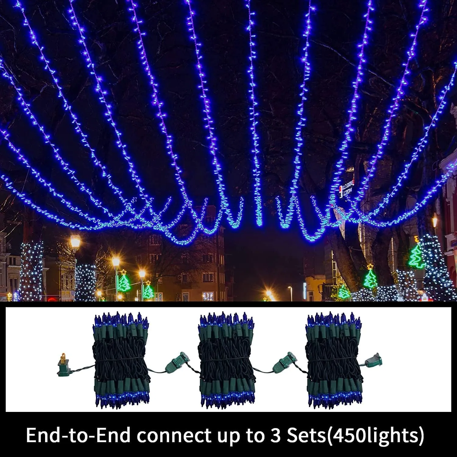 Super-Bright Extendable Blue Christmas Lights Decoration 300Lights 63.8ft(2pk of 150L) UL Certified Mini Bulb String Lights Set for Outdoor Christmas Tree Garden Holiday Party Patio Decor
