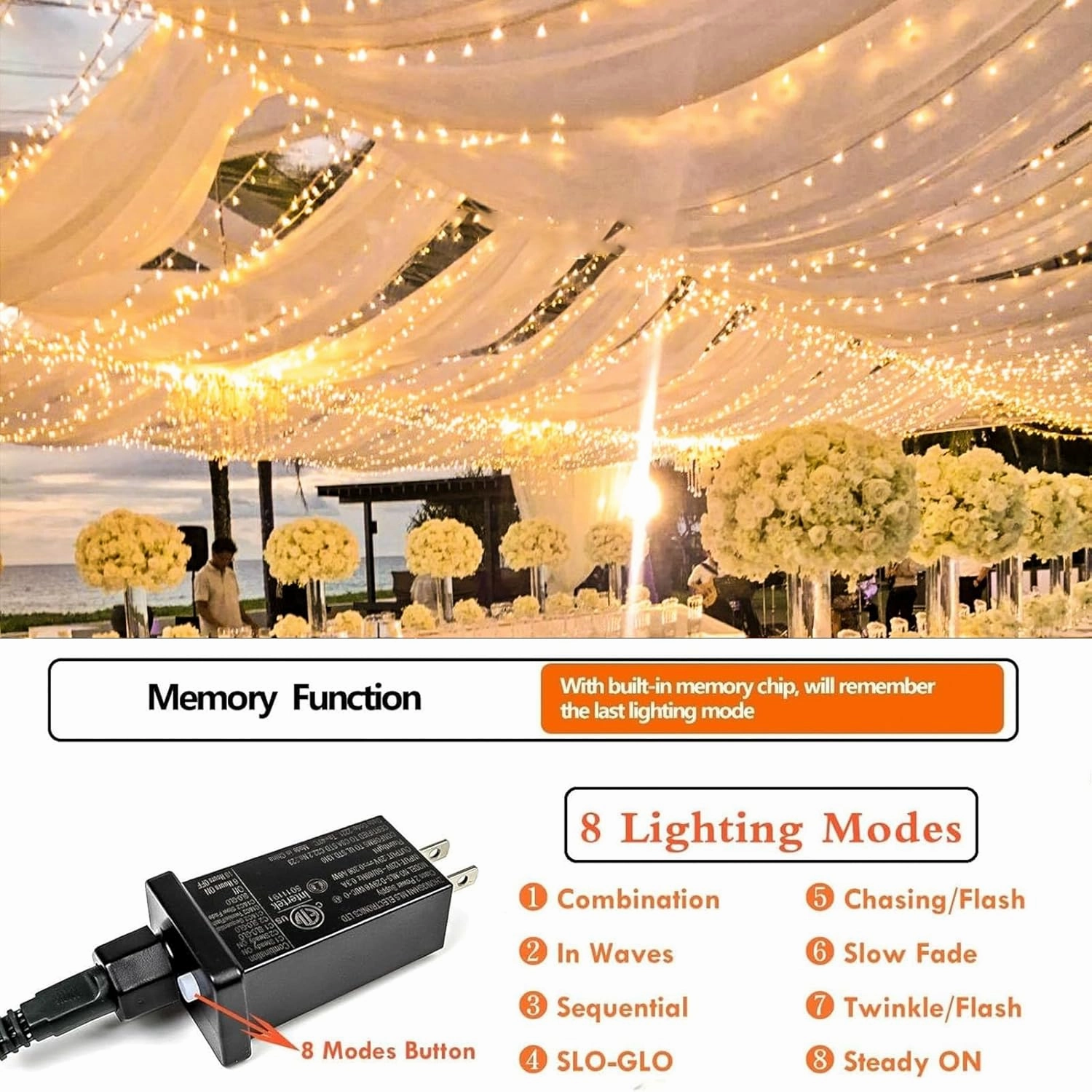 Super-Long 180FT 500 LED Christmas Lights Indoor Outdoor, Warm White String Lights for Bedroom, 8 Modes Led Twinkle Fairy Light Plug in for Wedding Party Patio Garden Xmas Tree