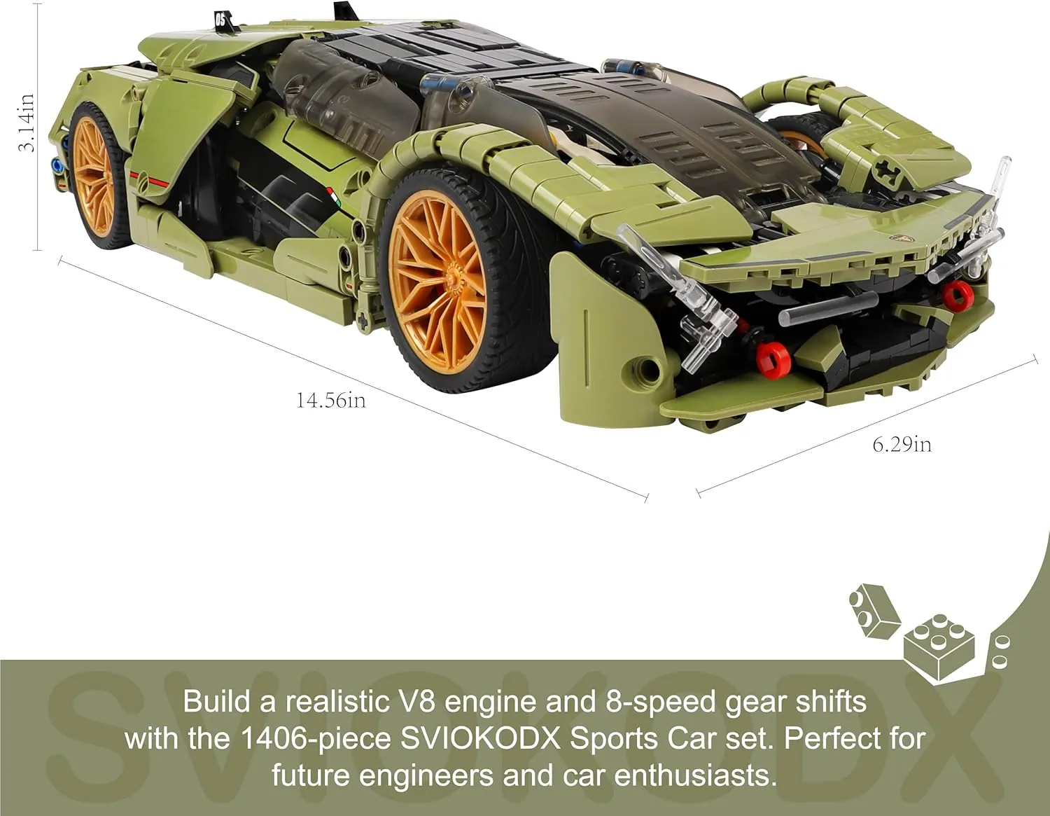 SVIOKODX Sports Car Building Blocks,Model Cars for Adults,1：14 Moc Car Building Blocks,Collectible Kits for Kids,Gifts for Motorsports Enthusiasts (1406 Pieces Bricks)