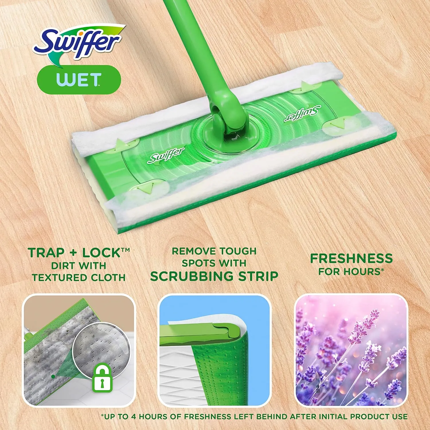 Swiffer Sweeper Wet Mopping Cloths with Febreze Freshness, Lavender Vanilla & Comfort, 24 count