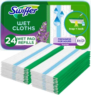 Swiffer Sweeper Wet Mopping Cloths with Febreze Freshness, Lavender Vanilla & Comfort, 24 count