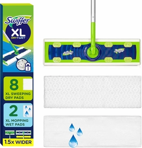 Swiffer Sweep   Mop XL, Broom & Mop Alternative, Floor Cleaner for Dirt, Dust, Hair, All Purpose Cleaning Tool for Home, Bathroom, Kitchen, Set Includes 1 XL Sweeper 8 XL Dry Pads 2 XL Wet Pads Fresh