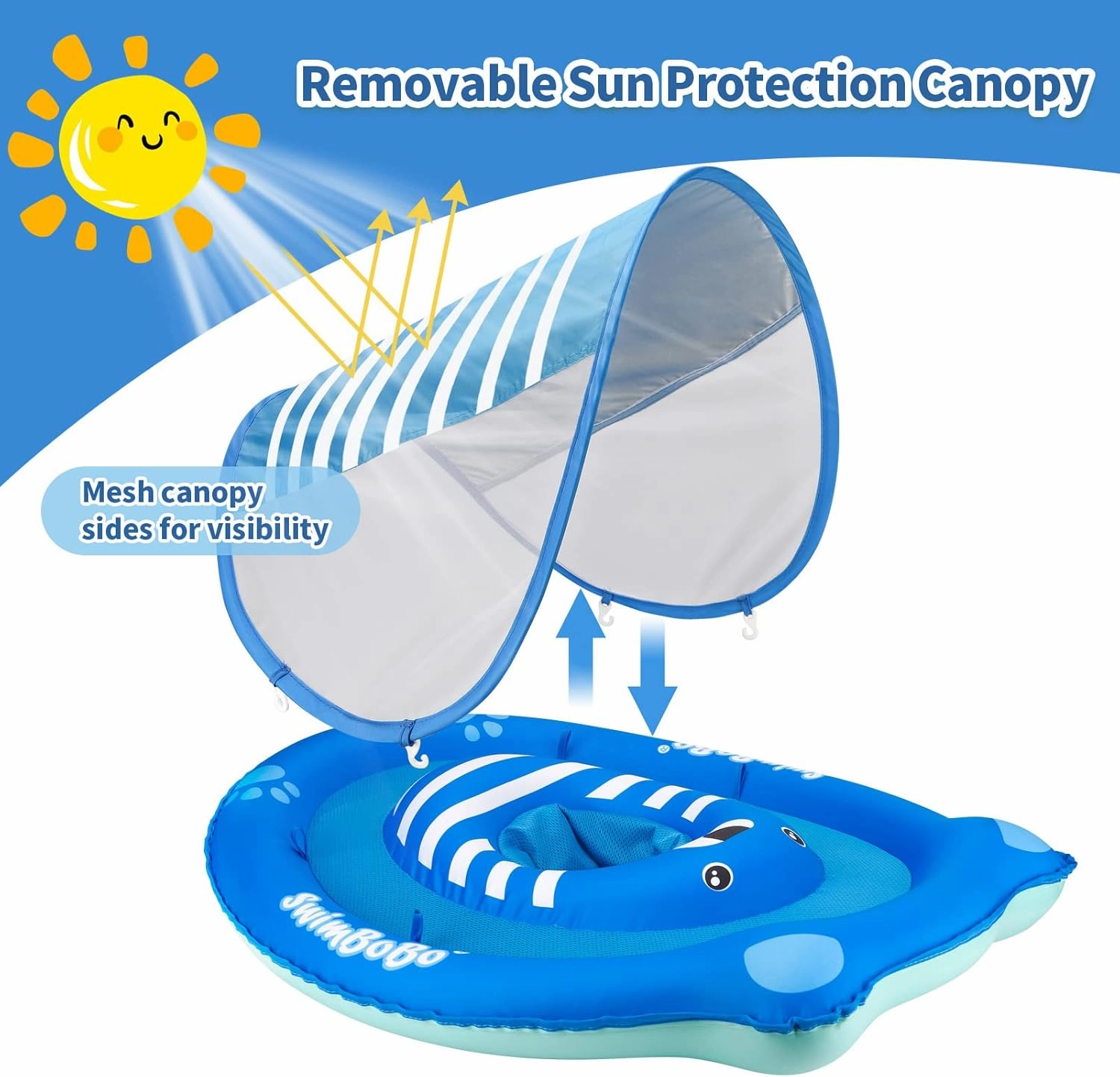 Swimbobo Baby Pool Float Ring with Adjustable Sun Canopy and Safety Seat Pool Toy for Age of 6-36 Months