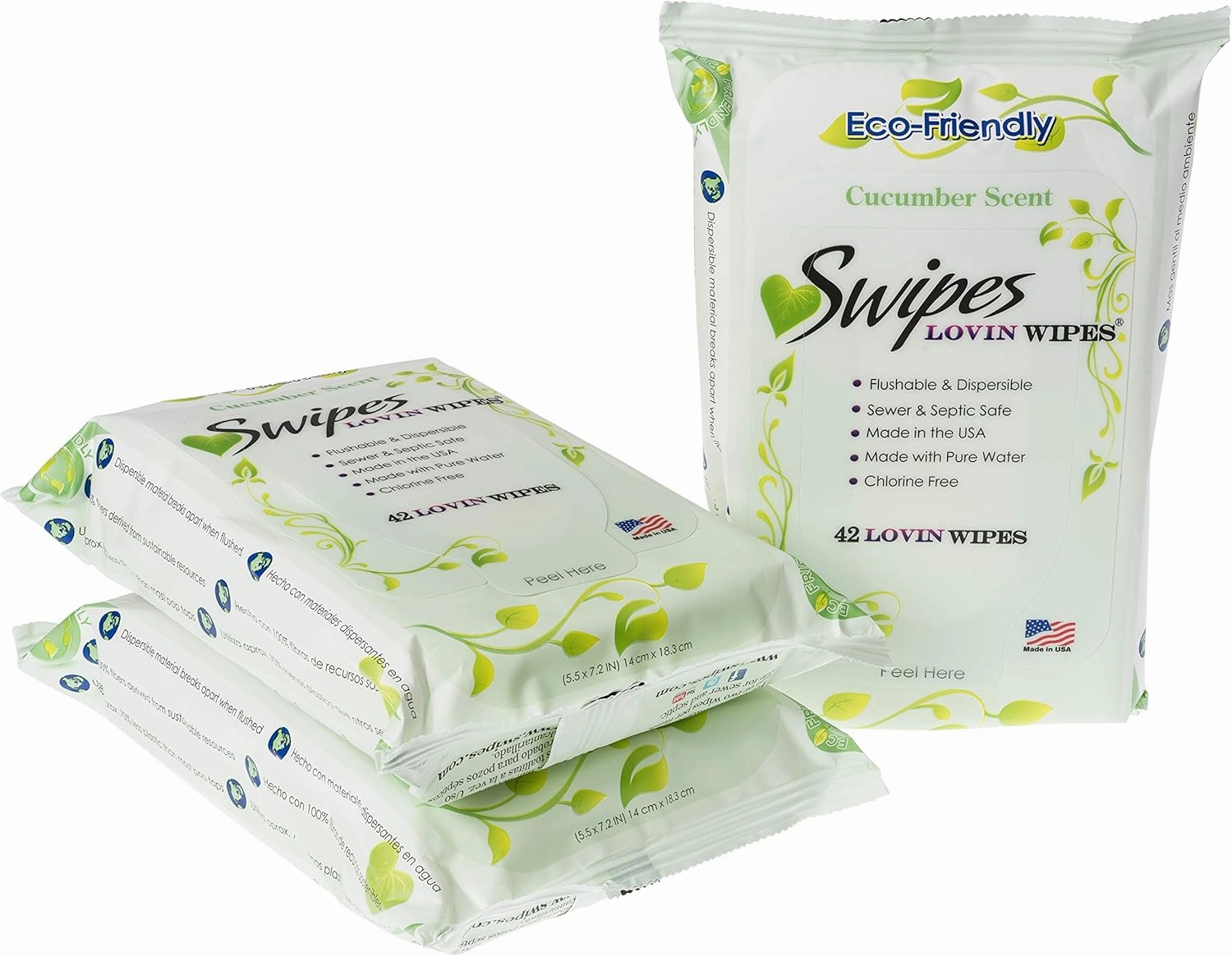 Swipes Lovin All Natural Intimate Feminine Wipes | Aloe & Vitamin E, Free of Chlorine & Dyes, pH-Balanced & Flushable | Cucumber, 42 Count, 3 Pack