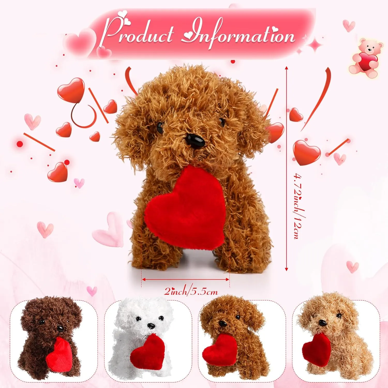 Syhood 20 Pcs Mini Plush Dogs 4.72 Inches Puppy Dog with Filled Heart and Keychain Cute Stuffed Animal Soft Toy Party Favor for Christmas Valentine Goodie Bag Birthday Party Gift, 4 Colors