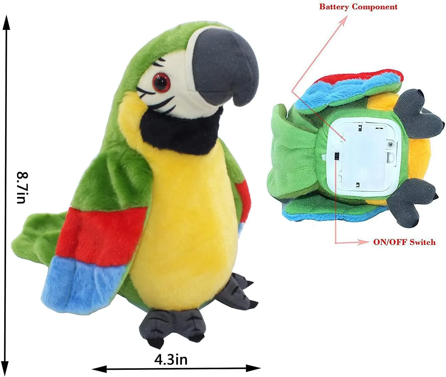 Talking Parrot Repeat What You Say Mimicry Pet Toy Plush Interactive Toys Buddy Parrot for Children Gift,4.3 x 8.7inches(Green)